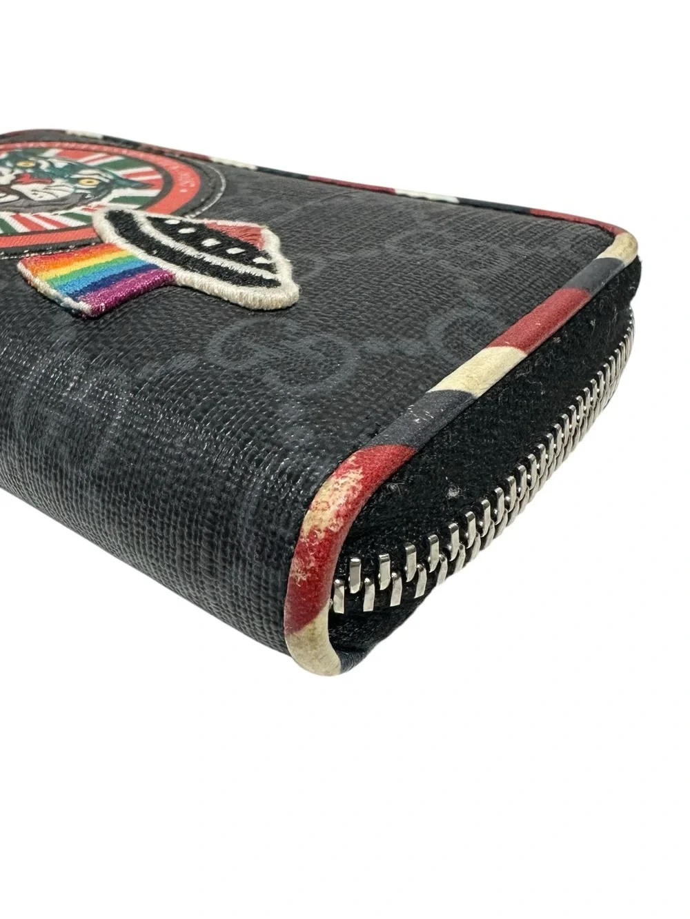 Gucci Night Courrier GG Supreme Canvas & Leather Tiger Zip Around Card Holder